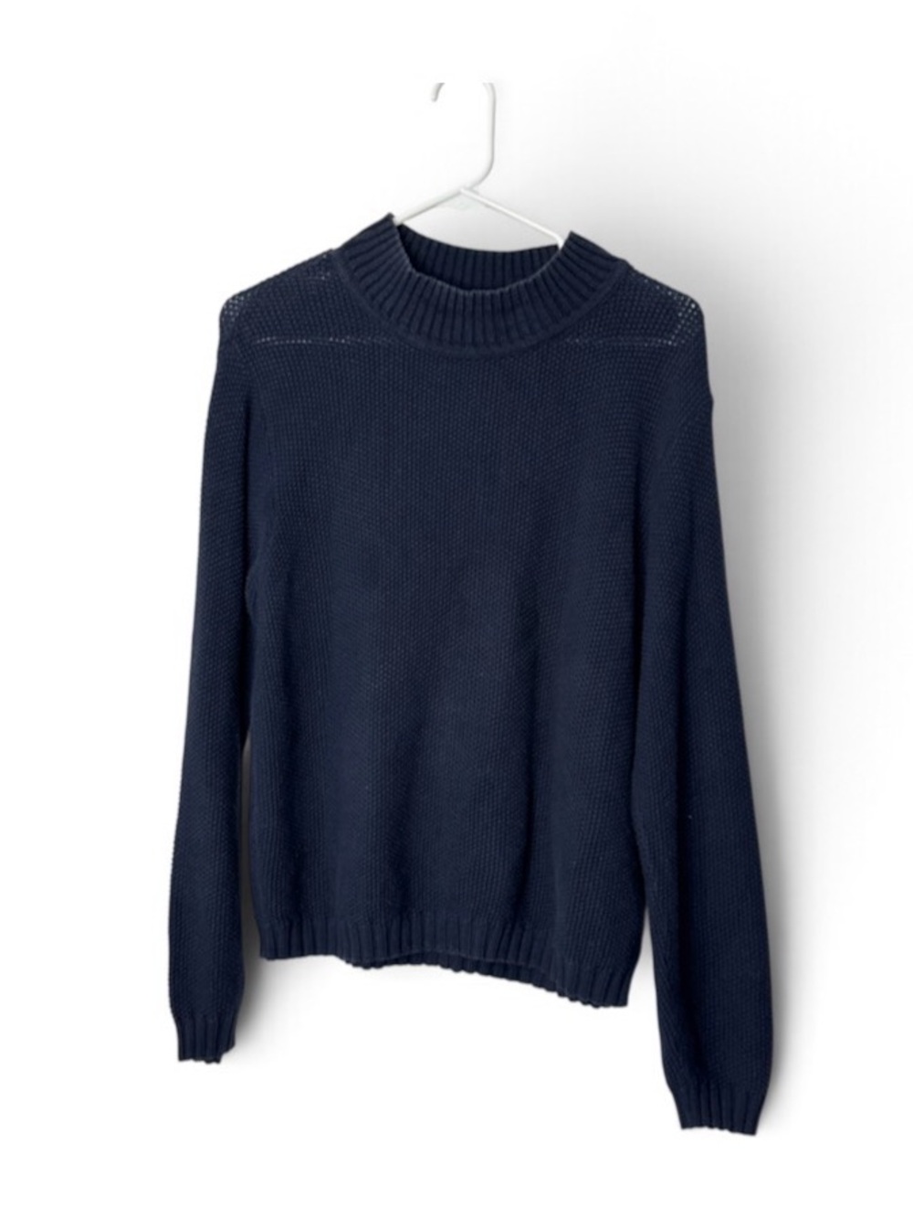 Liz Claiborne LizSport Sweater Women’s Petite Medium Navy Cotton Knit Turtleneck